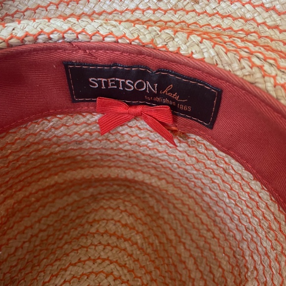 Vintage Stetson Straw Unisex Fedora with Orange Ribbon - Picture 4 of 4